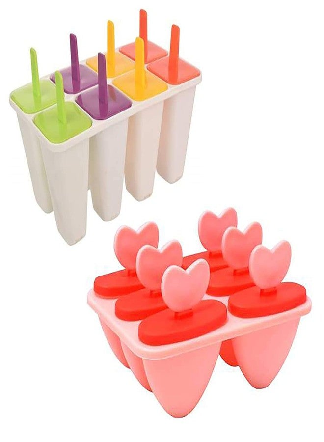 Unequetrend Homemade Popsicle Molds Shapes, Ice Cream Molds for Adults Kids Food Grade Ice Molds with Reusable Plastic Popsicle Sticks, 8 & 6 Molds BPA-Free, Ice Pop Mold for Home Kitchen Combo - Image 1